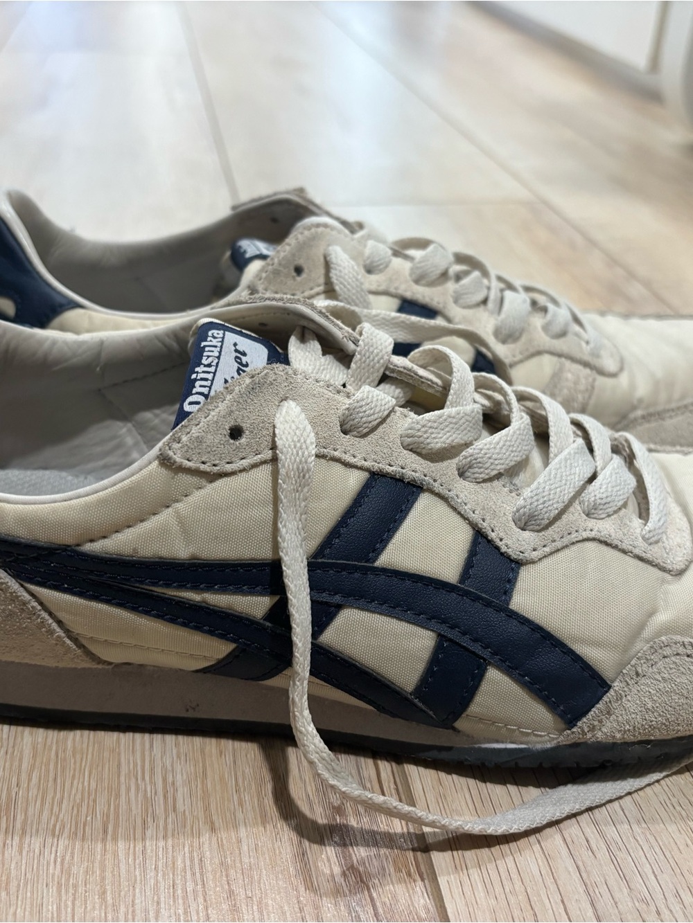 Onitsuka Tiger by Asics Women’s Serrano Slip-On Sneakers in Birch and Peacoat - Picture 13 of 14